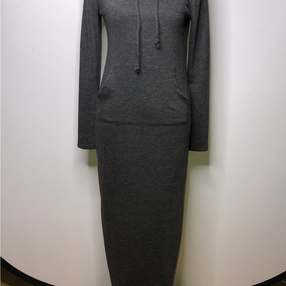 Fashion Nova Charcoal Grey Ribbed Hoodie Maxi Small Dress